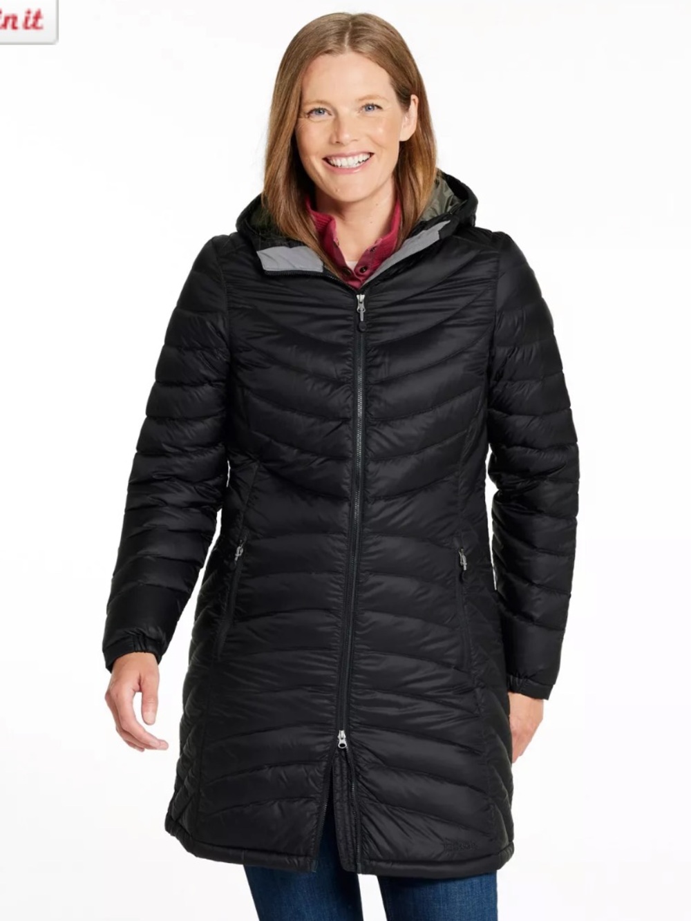 LL Bean M Women's Ultralight 850 Down Hooded Coat Three-Quarter Length Black New